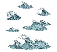 PLIGREAT 6 Pcs stickers muraux vagues 3D stickers baignoire Salle de bain salon chambre à coucher vinyle amovible stickers muraux