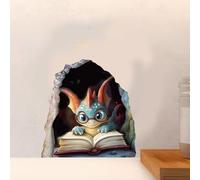 PLIGREAT 8 Pcs 3D Reading Dragon Wall Stickers, Dragon dans le trou Décalcomanies murales Autocollants muraux de trou drôle Décalcomanies d’art amovibles pour la cuisine Chambre d’enfants