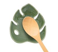 PLIGREAT Repose Cuillère en Feuille de Monstera pour Cuisinière Repose Ustensiles de Cuisine Support de Cuillère en Céramique pour Louche Comptoir Cuisine Station Café Décoration Table à Manger Verte