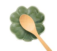 PLIGREAT Repose Cuillère en Forme de Trèfle à Quatre Feuilles pour Cuisinière Repose Ustensiles Cuisine Support de Cuillère en Céramique pour Louche Comptoir Cuisine Station Table à Manger Verte