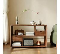 Pllrbvshs Bibliothèque Cube Bois Massif, Table d'Appoint Style Mid Century. | Meuble Rangement Vinyles Noyer, Buffet Bas avec Étagères pour Salon Bureau Chambre.(60x30x60cm/23.6x11.8x23.6in)