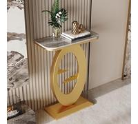Pllrbvshs Console d'entrée Moderne avec Plateau en Pierre frittée et Cadre métallique, Table d'appoint Demi-Lune pour Couloir Salon.(Gold,40x30x75cm)