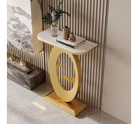 Pllrbvshs Console d'entrée Moderne avec Plateau en Pierre frittée et Cadre métallique, Table d'appoint Demi-Lune pour Couloir Salon.(Gold2,40x30x75cm)