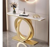 Pllrbvshs Console d'Entrée Moderne, Plateau Effet Marbre, Table Longue Étroite pour Canapé avec Pieds Métalliques Géométriques, Table Décorative pour Entrée, Couloir et Salon.(Gold1,31.5x11.8x31.5in)