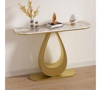 Pllrbvshs Console Table Moderne Cadre Fer Forge Plateau Effet Marbre pour Entrée, Salon et Couloir Table Basse Derrière Canapé Étroite Décoration.(Gold2,80x30x80cm/31.5x11.8x31.5in)