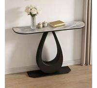 Pllrbvshs Console Table Moderne Cadre Fer Forge Plateau Effet Marbre pour Entrée, Salon et Couloir Table Basse Derrière Canapé Étroite Décoration.(Black1,80x30x80cm/31.5x11.8x31.5in)