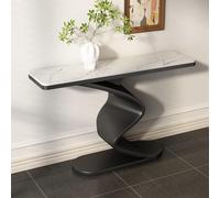 Pllrbvshs Console Table Moderne Luxueuse Plateau Effet Marbre, Table Longue Étroite for Entrée Cadre Métal en S, Décoration Salon Derrière Canapé for Couloir Foyer.(Black2,80x30x80cm)