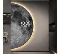 Pllrbvshs Horloge Murale Numérique Silencieuse LED avec Lune Lumineuse, Tableau Décoratif Moderne pour Entrée, Porche, Salon et Couloir.(D,60 x 120 cm/23.6 x 47.2 in)