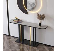 Pllrbvshs Table Console Demi-Lune Plateau Pierre Artificielle, Table d'entrée étroite Contre Mur, Base métallique, Table d'appoint pour Salon et Hall.(Gray2,47.2x11.8x31.5in)