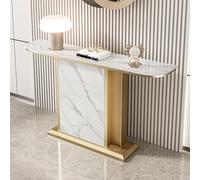 Pllrbvshs Table Console étroite Moderne pour entrée, Plateau Imitation marbre & Cadre métallique, Table d’appoint Demi-Lune pour Hall, Couloir et Salon.(Gold,80x30x80cm)