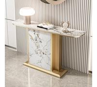 Pllrbvshs Table Console étroite Moderne pour entrée, Plateau Imitation marbre & Cadre métallique, Table d’appoint Demi-Lune pour Hall, Couloir et Salon.(Gold3,120x30x80cm)