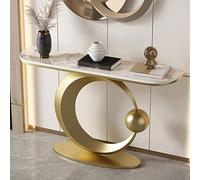 Pllrbvshs Table Console Moderne, Demi-Lune étroite en marbre avec piètement métal Noir/Or, Table d'appoint pour canapé/Couloir, entrée/Salon.(Golde,59.1x11.8x31.5in)