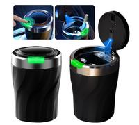 PLLYPE Lot de 2 cendriers de voiture avec couvercle - Avec lumière LED - Portable - En acier inoxydable - Sans fumée - Avec bouton d'ouverture lumineux - Pour voiture, maison, bureau, camping
