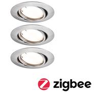 Paulmann 92464 Spot encastré LED Base Smart Home Zigbee kit de base orientable rond 230V 3x4,9W 3x430lm gradable 90 mm Acier brossé Métal 3000K