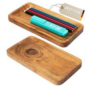Plogis Lot de 2 mini plateaux décoratifs rectangulaires en bois d'acacia - 20 x 10 cm - Petit plateau décoratif en bois - Long - Porte-stylos - Plateau décoratif de bureau