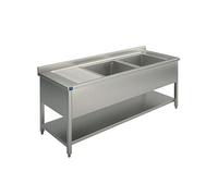 Plonge, 2 Bacs, Egouttoir à Gauche, Sur Piètement, Avec Etagère Inférieure, 1600X600 mm - Virtus - - 1600x600x850mm