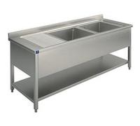 Plonge, 2 Bacs, Égouttoir à Gauche, Sur Piètement, Avec Étagère Inférieure, 1800X600 mm - Virtus - - 1800x600x850mm G