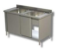 Plonge 2 Bacs sur Meuble avec Porte Coulissante - Gamme 700 - Ristopro - - Inox AISI430 1000x700x850mm inox G