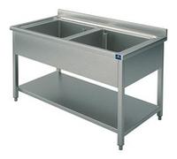 Plonge, 2 Bacs, Sur Piètement, Avec Étagère Inférieure, 1000X600 mm - Virtus - - 1000x600x850mm G