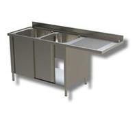 Plonge 2 Eviers sur Meuble Portes Coulissantes Passage Lave Vaisselle à Droite - Gamme 700 - Ristopro - - Inox AISI430 2000x700x85 inox G