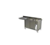Plonge 2 Eviers sur Meuble Portes Coulissantes Passage Lave Vaisselle à Gauche - Gamme 600 - - - Inox AISI430 2000x600x85