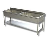 Plonge 2 grands Eviers avec Etagère - Gamme 700 - Ristopro - - Inox AISI430 1600x700x850mm inox G