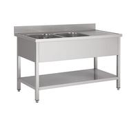 Plonge avec Etagère 2 Eviers à Droite ou à Gauche - Gamme 700 - - - Acier inoxydable 1600x700x850mm