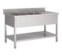 Plonge avec Étagère 2 Eviers à Droite ou à Gauche - Gamme 700 - Combisteel - - Acier inoxydable 1600x700x850mm G