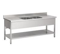 Plonge avec Etagère et 2 Eviers au Centre - Gamme 700 - - - Acier inoxydable 2000x700x850mm