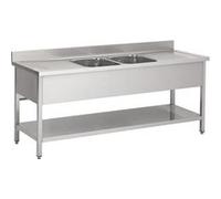 Plonge avec Étagère et 2 Eviers au Centre - Gamme 700 - Combisteel - - Acier inoxydable 2000x700x850mm G