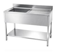 Plonge Inox 1 Bac à Gauche 1000x600 mm - Avec Étagère et Dosseret - Évier Professionnel