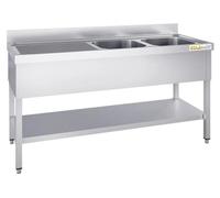 Plonge inox 1400x600mm avec 2 bacs à droite et égouttoir à gauche PREMIUM - GOLDINOX