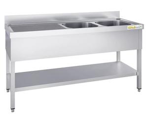 Plonge inox 1600x600mm avec 2 bacs à droite et égouttoir à gauche PREMIUM - GOLDINOX