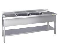 Plonge inox 1800x700mm avec 2 bacs au centre et égouttoir gauche et droite PREMIUM - GOLDINOX