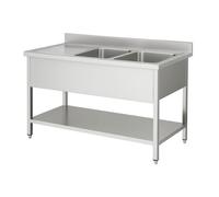 Plonge inox 2 bacs avec égouttoir à gauche 1800 x 700 mm - acier inoxydable - dosseret 100 mm