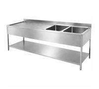 Plonge Inox Professionnelle 2 Bacs avec Égouttoir à Gauche - 1800 x 600 mm