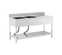 Plonge inox - 2 éviers - inox - 160 x 60 cm - Royal Catering