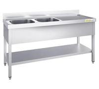 Plonge inox 2000x600mm avec 2 bacs à gauche et égouttoir à droite PREMIUM - GOLDINOX