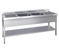 Plonge inox 2000x600mm avec 2 bacs au centre et égouttoir gauche et droite PREMIUM - GOLDINOX