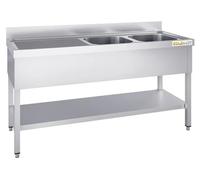 Plonge inox 2000x700mm avec 2 bacs à droite et égouttoir à gauche PREMIUM - GOLDINOX