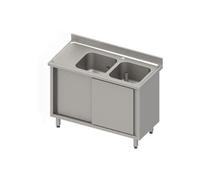 Plonge Inox Adossée Double Cuve - Portes Coulissantes - Gamme 700 - - - Inox21400x700Coulissante x700x900mm