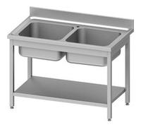 Plonge Inox AISI 201 Adossée 2 Bacs avec Etagère - Gamme 600 - - - Acier inoxydable1000x600 x600x850mm