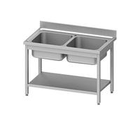 Plonge Inox AISI 201 Adossée 2 Bacs avec Etagère - Gamme 700 - - - Acier inoxydable1200x700 x600x850mm