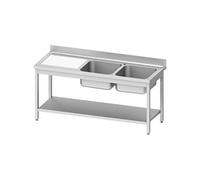 Plonge Inox AISI 201 avec 2 Bacs à Droite ou Gauche et Etagère - Gamme 600 - - - Acier inoxydable1600x600 x600x850mm
