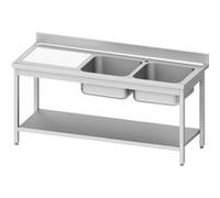 Plonge Inox AISI 201 avec 2 Bacs à Droite ou Gauche et Etagère - Gamme 600 - Stalgast - - Acier inoxydable1600x600 x600x850mm