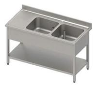 Plonge Inox avec Egouttoir Lisse et Etagère - Double Cuve - Gamme 700 - Stalgast - à monter - Acier inoxydable1500x700 x700x900mm