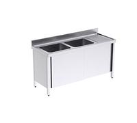 Plonge Inox Double avec Portes et Egouttoir Gamme 700 -