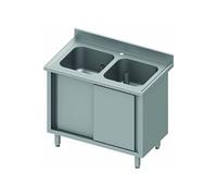 Plonge Inox Double Bac Portes Coulissantes - Gamme 600 - - - Acier inoxydable1200x600Coulissante x600x900mm