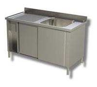 Plonge Inox Evier à Droite sur Meuble Porte Coulissante - Gamme 700 - Ristopro - - Inox AISI430 1500x700x850mm inox G