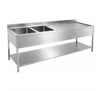 Plonge Inox Professionnelle 2 Bacs avec Égouttoir à Droite - 1800 x 600 mm